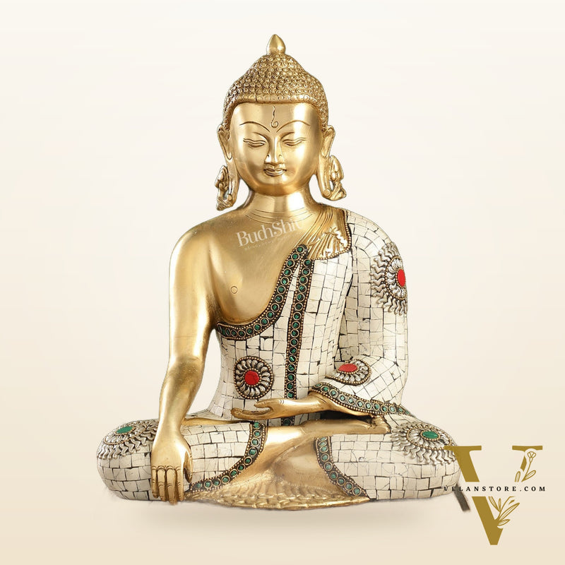 Elegant 12-Inch Brass Buddha Statue | Serene Meditative Pose