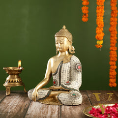 Elegant 12-Inch Brass Buddha Statue | Serene Meditative Pose