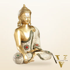 Elegant 12-Inch Brass Buddha Statue | Serene Meditative Pose