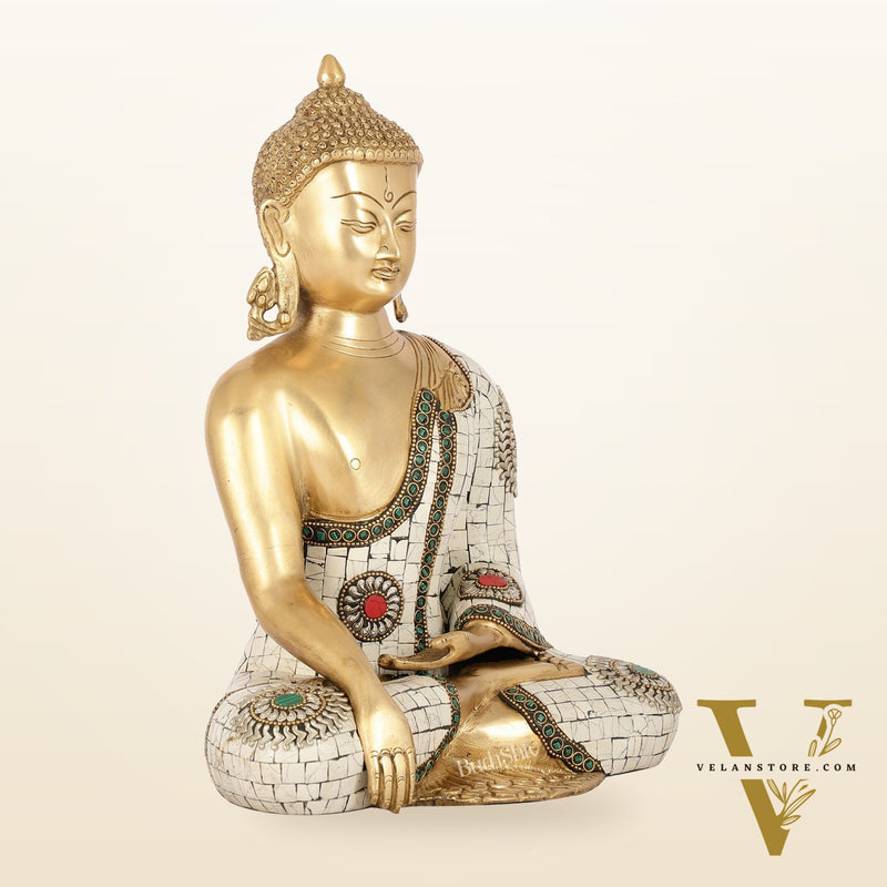 Elegant 12-Inch Brass Buddha Statue | Serene Meditative Pose