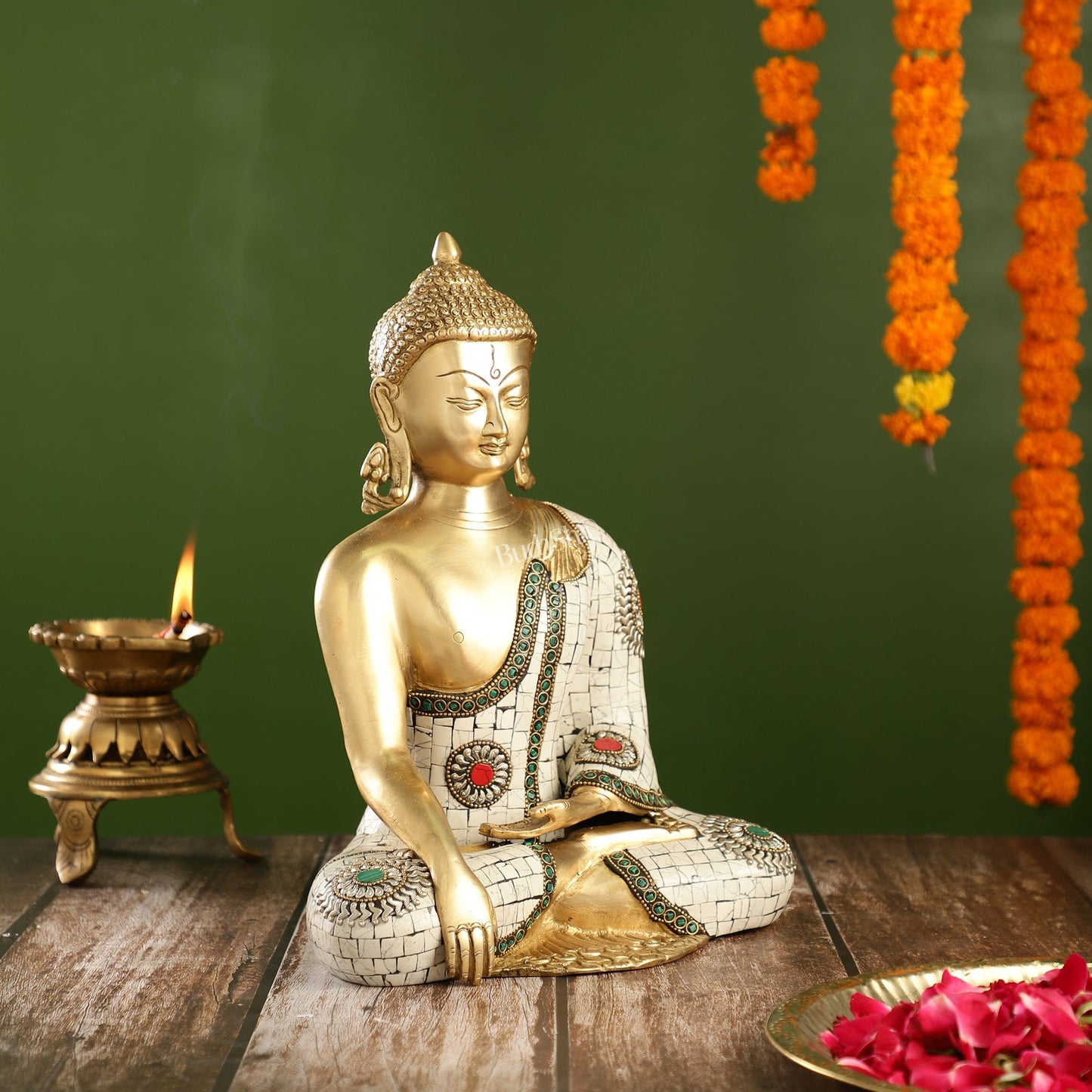 Elegant 12-Inch Brass Buddha Statue | Serene Meditative Pose