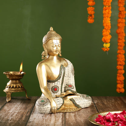 Elegant 12-Inch Brass Buddha Statue | Serene Meditative Pose