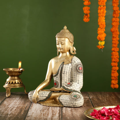 Elegant 12-Inch Brass Buddha Statue | Serene Meditative Pose