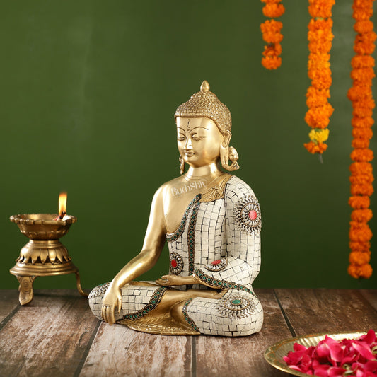 Elegant 12-Inch Brass Buddha Statue | Serene Meditative Pose