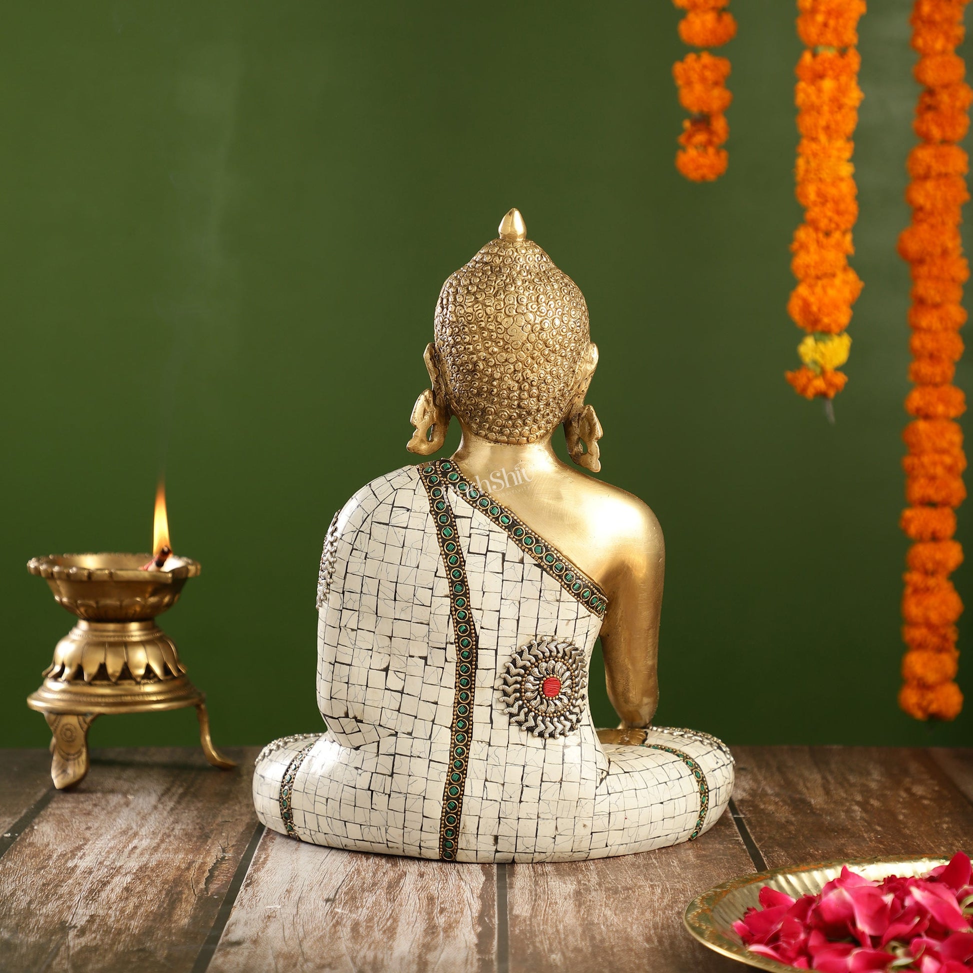 Elegant 12-Inch Brass Buddha Statue | Serene Meditative Pose