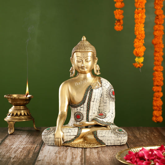 Elegant 12-Inch Brass Buddha Statue | Serene Meditative Pose