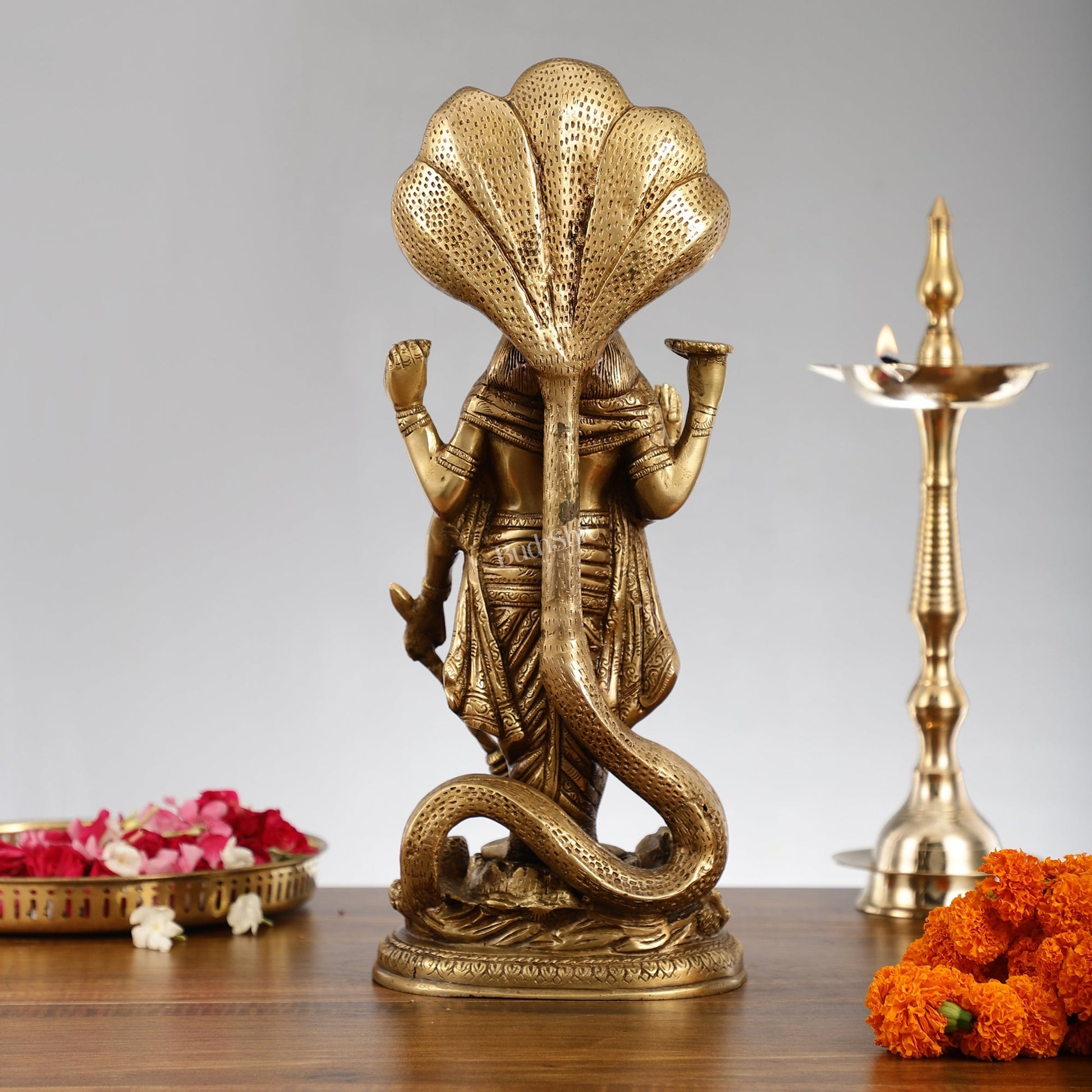 Elegant 17 Inch Brass Lord Vishnu Standing Idol with Sheshanaag Crown