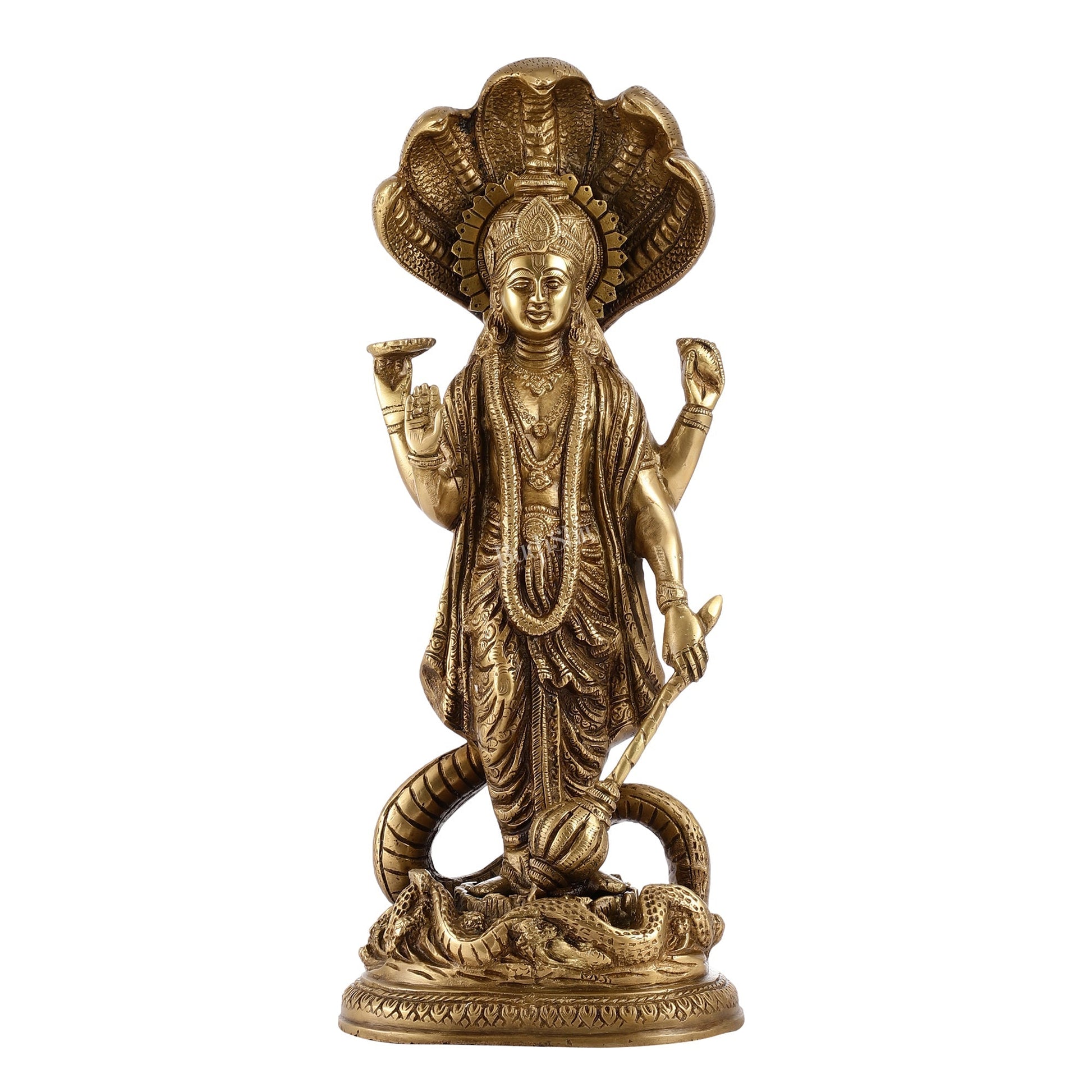 Elegant 17 Inch Brass Lord Vishnu Standing Idol with Sheshanaag Crown