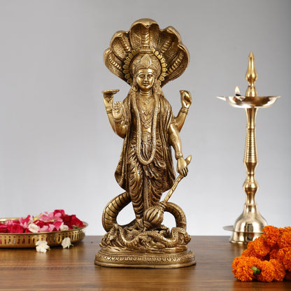 Elegant 17 Inch Brass Lord Vishnu Standing Idol with Sheshanaag Crown