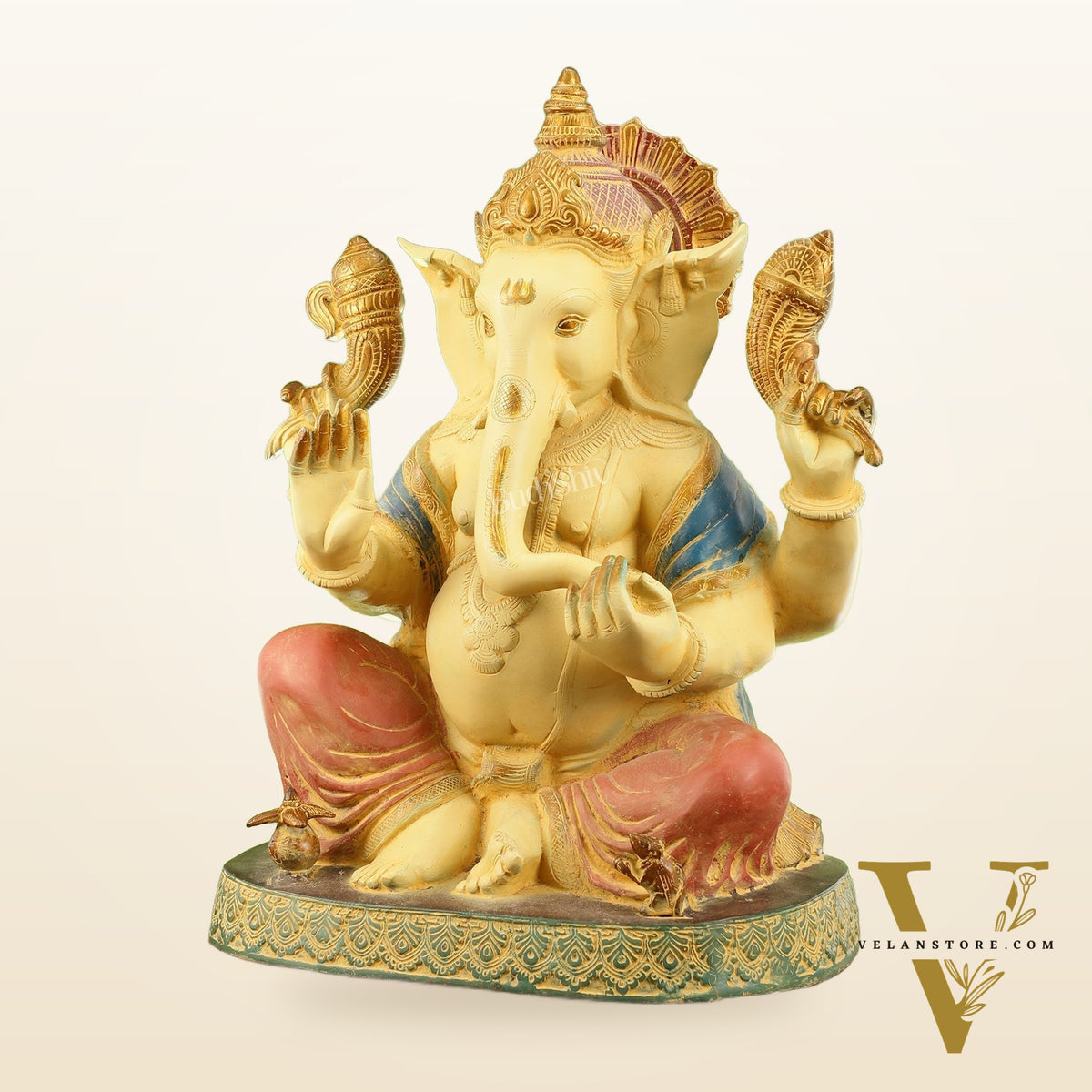 Elegant 21.5 Inch Ganesha Brass Statue with Meticulous Craftsmanship
