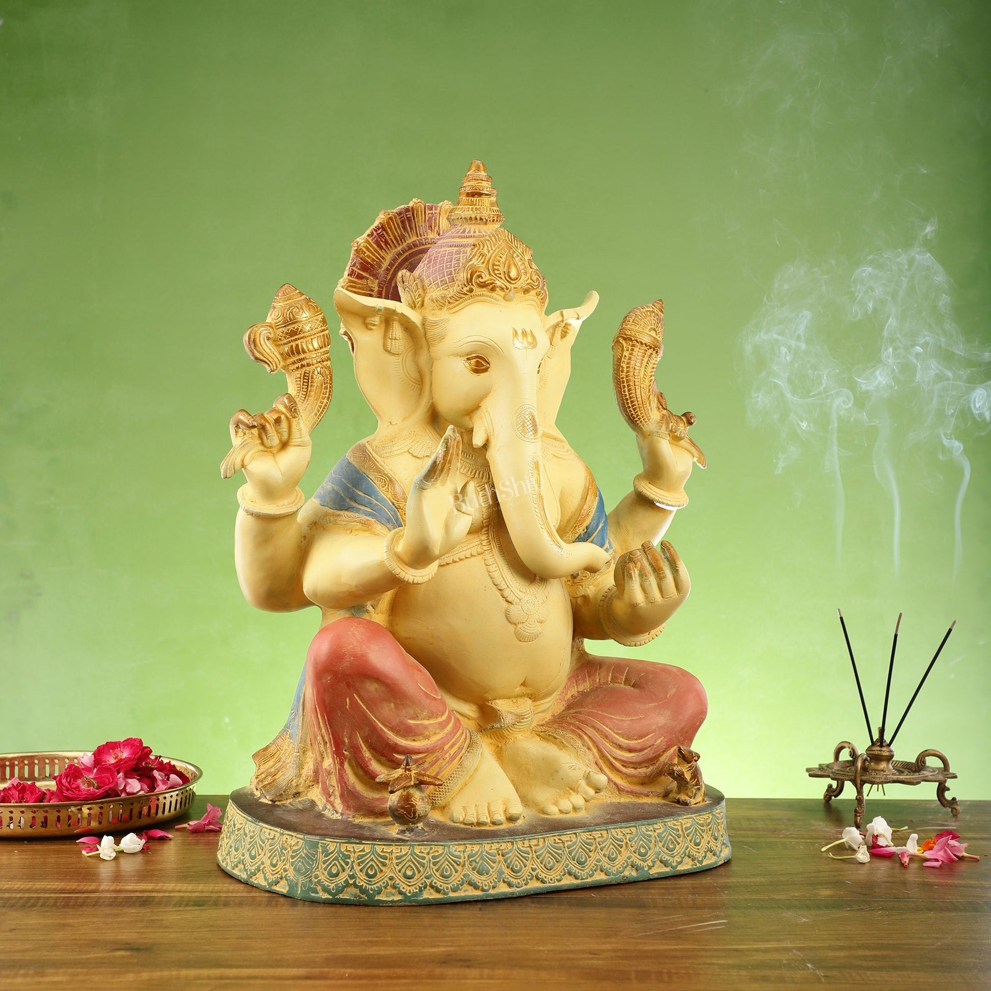 Elegant 21.5 Inch Ganesha Brass Statue with Meticulous Craftsmanship