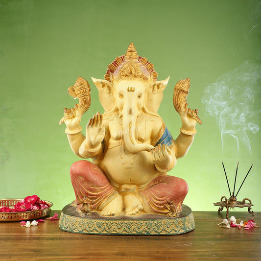 Elegant 21.5 Inch Ganesha Brass Statue with Meticulous Craftsmanship