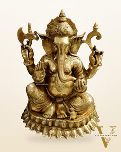 Elegant 22-Inch Brass Kamal Ganesha Statue