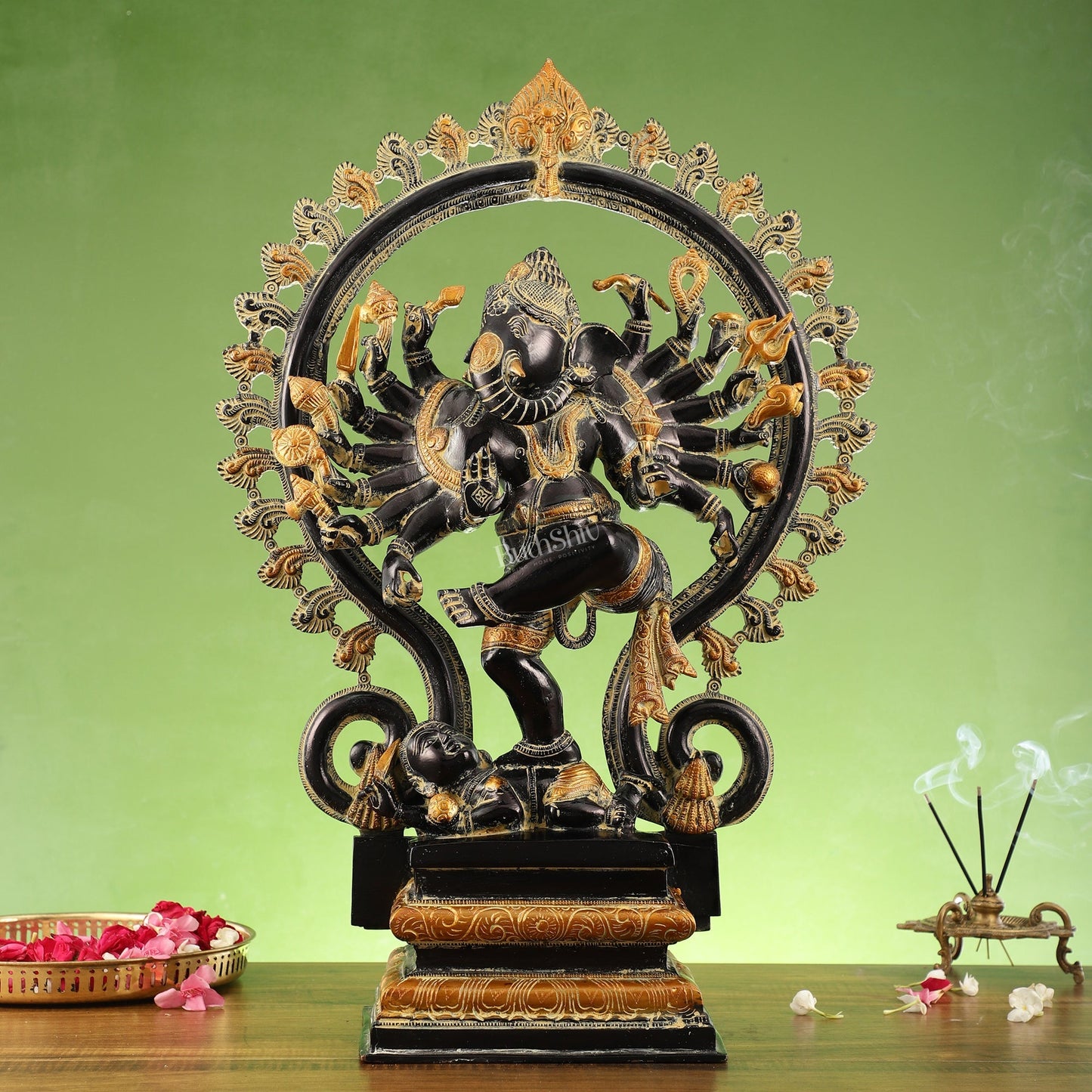 Dancing Ganesha Brass Statue with 16 Arms | 26 inch.