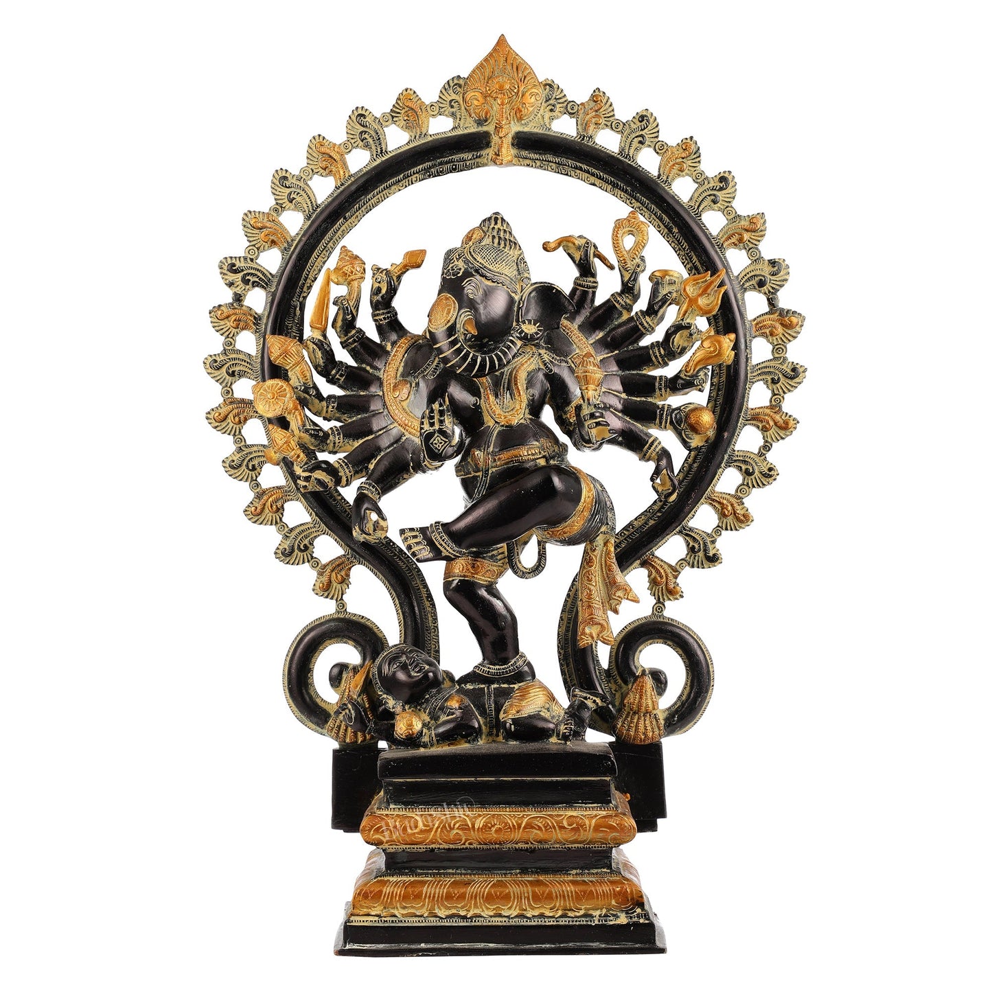 Dancing Ganesha Brass Statue with 16 Arms | 26 inch.