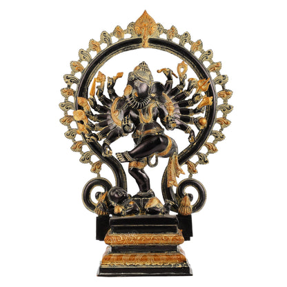 Dancing Ganesha Brass Statue with 16 Arms | 26 inch.