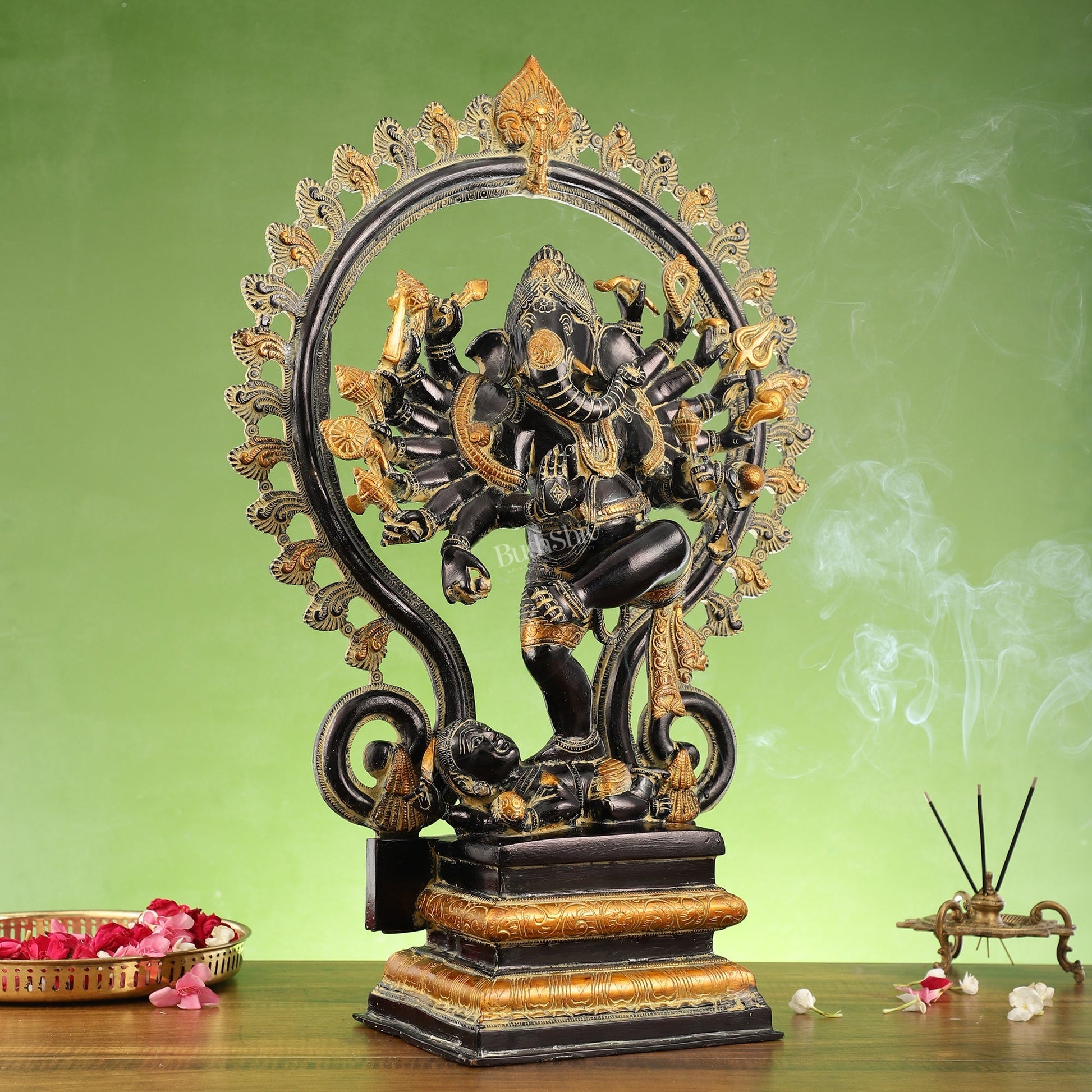Dancing Ganesha Brass Statue with 16 Arms | 26 inch.