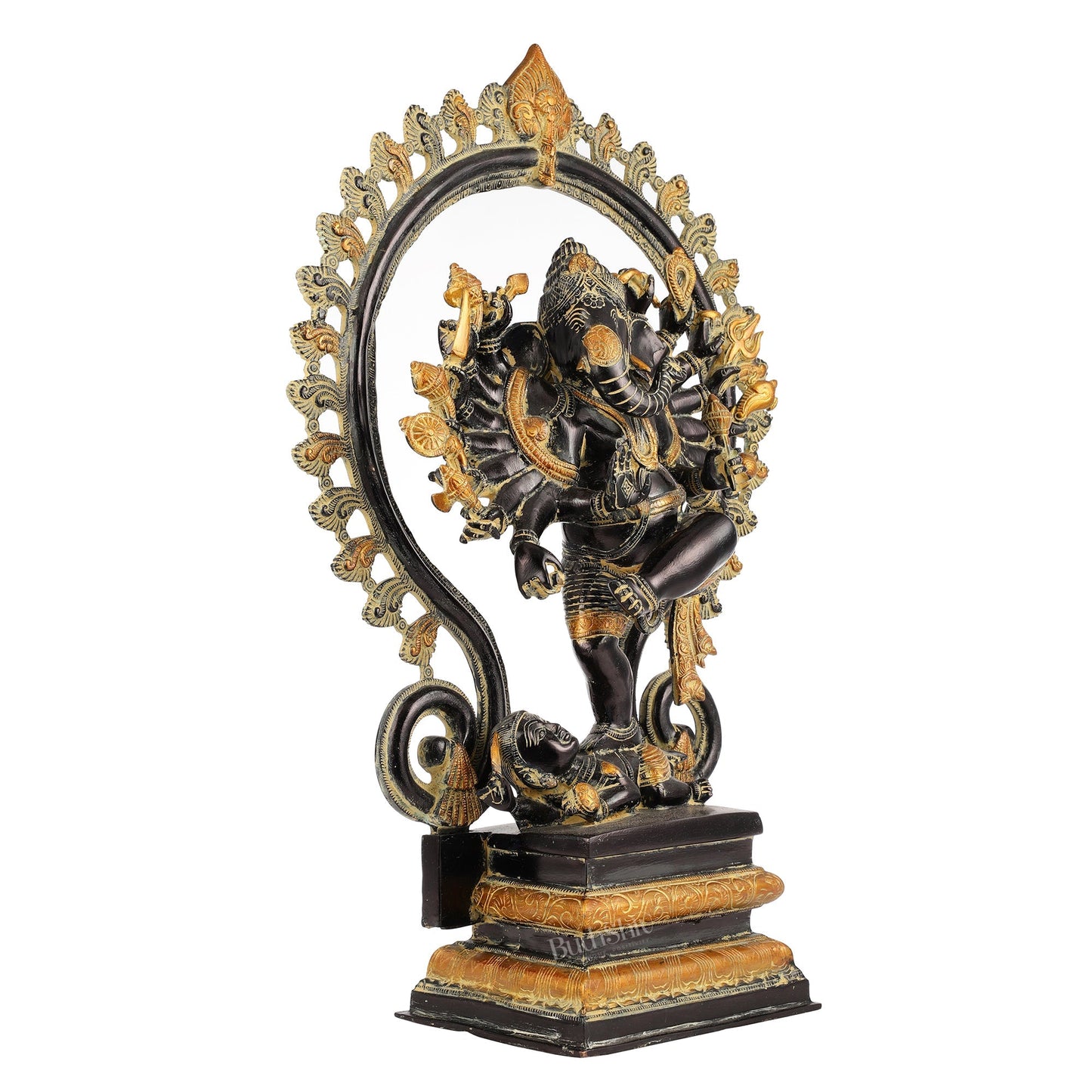 Dancing Ganesha Brass Statue with 16 Arms | 26 inch.