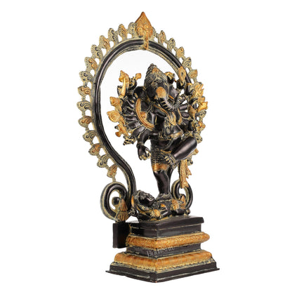 Dancing Ganesha Brass Statue with 16 Arms | 26 inch.