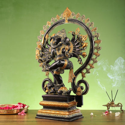 Dancing Ganesha Brass Statue with 16 Arms | 26 inch.
