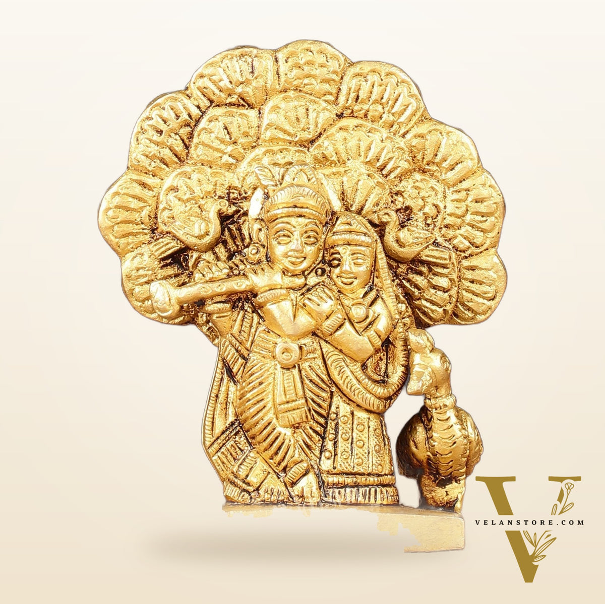 Elegant 3-inch Brass Radha Krishna with Tree and Peacock Idol