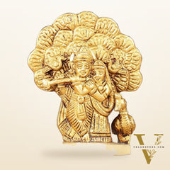 Elegant 3-inch Brass Radha Krishna with Tree and Peacock Idol