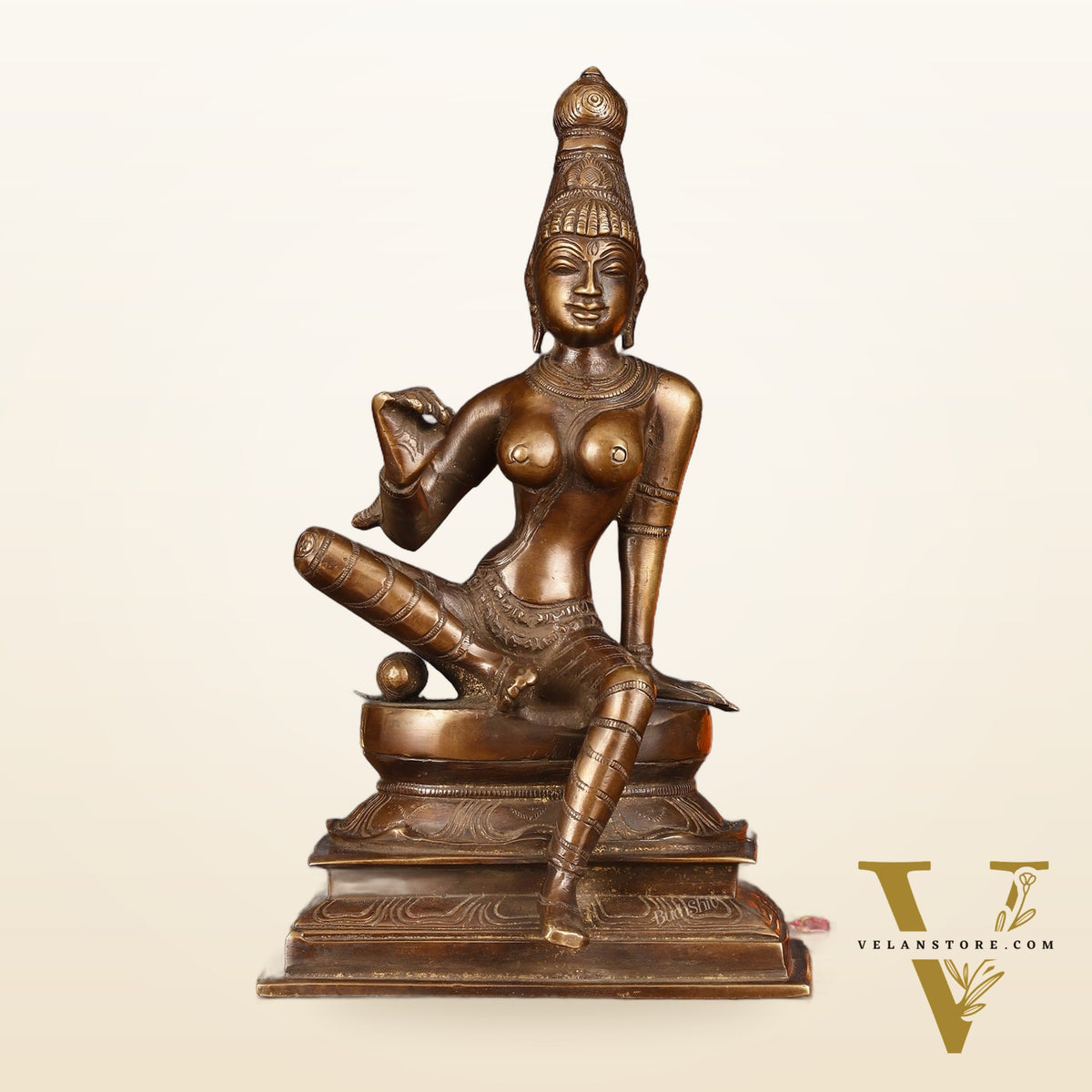 Elegant Bhoga Shakti Pure Brass Seated Parvati Idol – 9 Inch Height