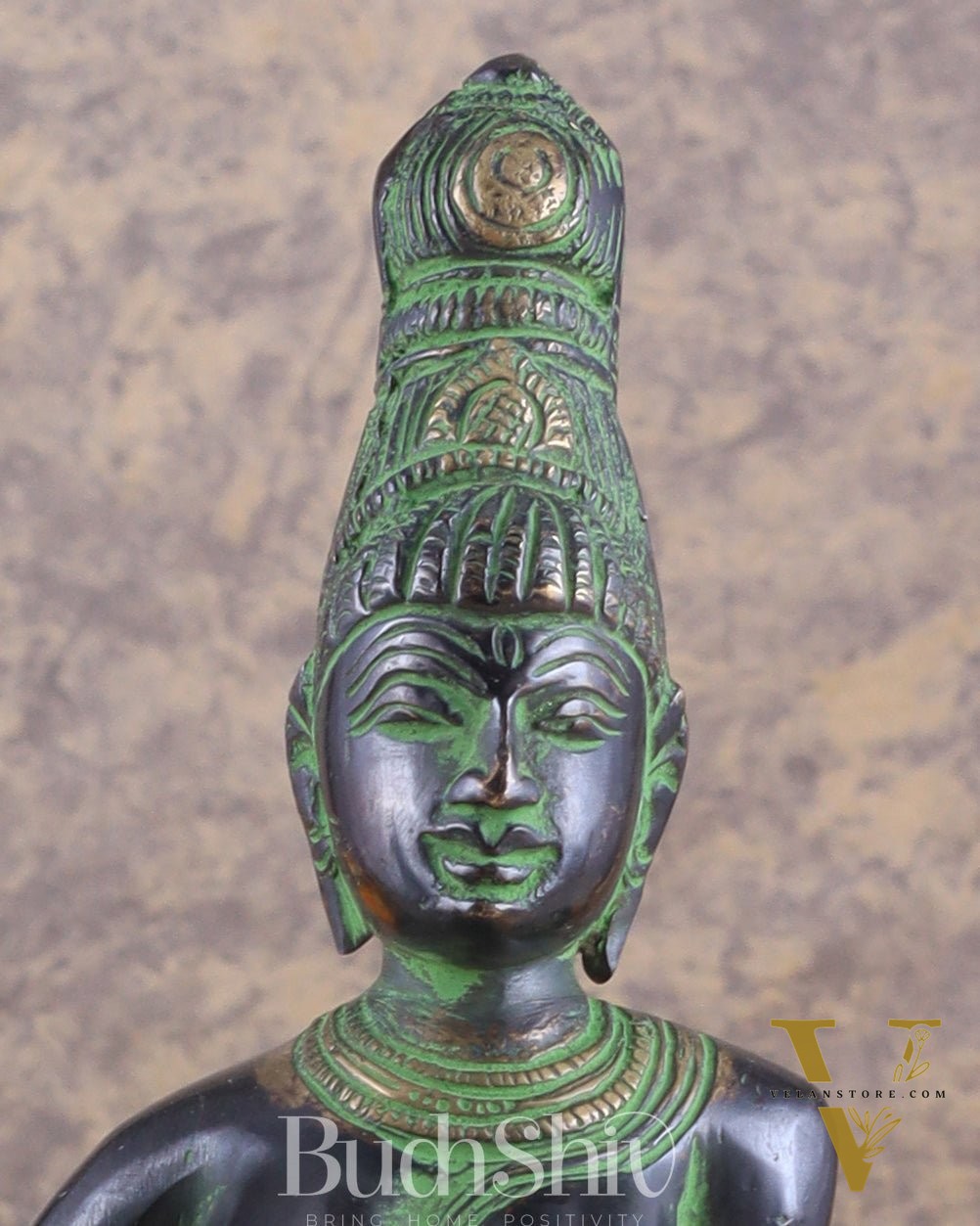 Elegant Bhoga Shakti Pure Brass Seated Parvati Idol – 9 Inch Height black and green tone