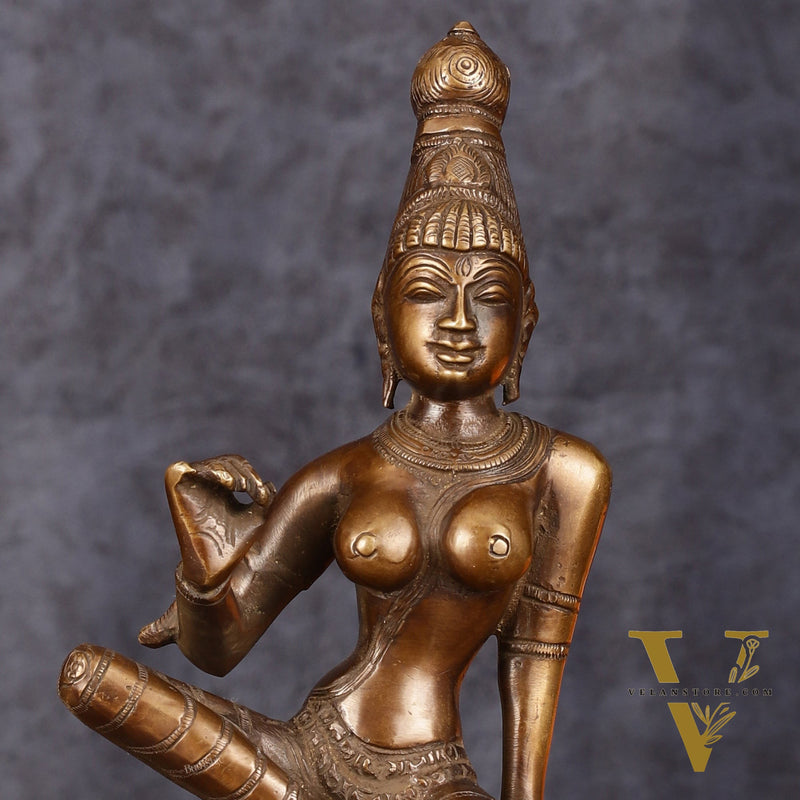Elegant Bhoga Shakti Pure Brass Seated Parvati Idol – 9 Inch Height