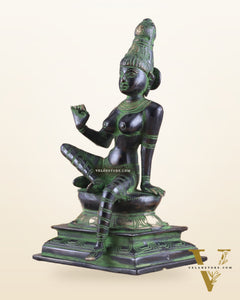Elegant Bhoga Shakti Pure Brass Seated Parvati Idol – 9 Inch Height black and green tone
