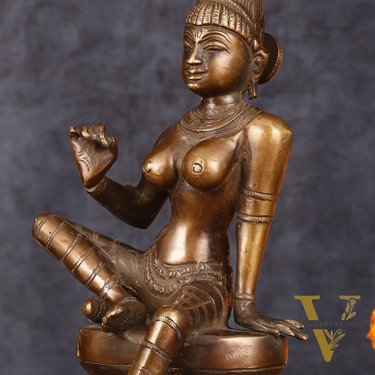 Elegant Bhoga Shakti Pure Brass Seated Parvati Idol – 9 Inch Height