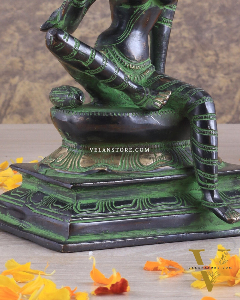 Elegant Bhoga Shakti Pure Brass Seated Parvati Idol – 9 Inch Height black and green tone