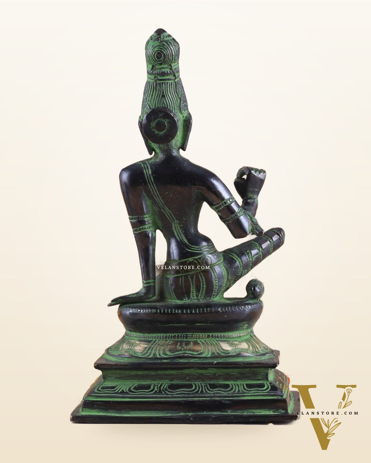 Elegant Bhoga Shakti Pure Brass Seated Parvati Idol – 9 Inch Height black and green tone
