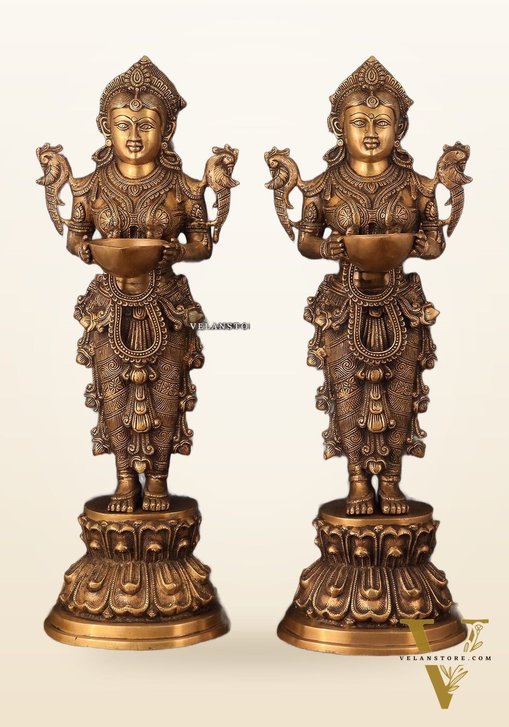 Elegant Brass Deep Lakshmi Welcome Statues – 25" Height