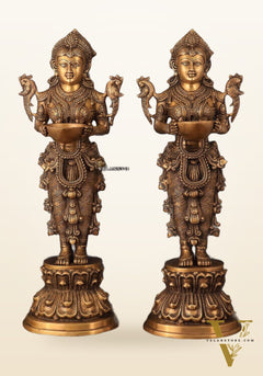 Elegant Brass Deep Lakshmi Welcome Statues – 25" Height