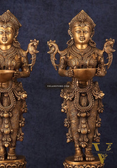 Elegant Brass Deep Lakshmi Welcome Statues – 25" Height