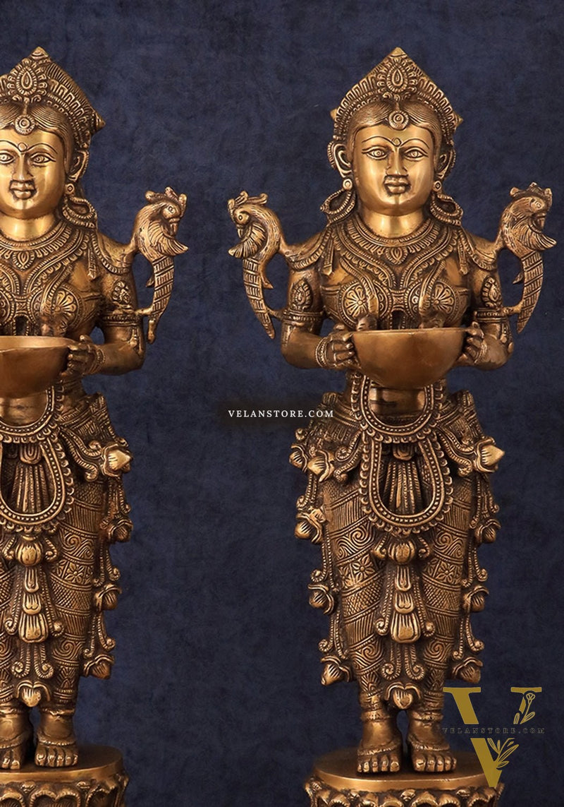 Elegant Brass Deep Lakshmi Welcome Statues – 25" Height