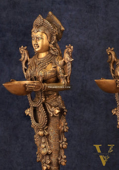Elegant Brass Deep Lakshmi Welcome Statues – 25" Height