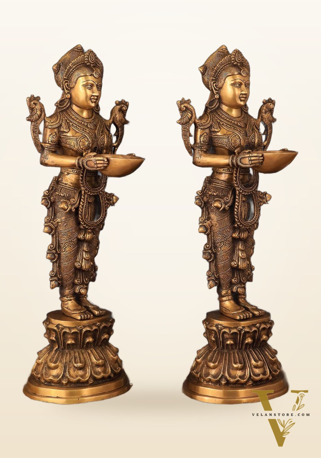Elegant Brass Deep Lakshmi Welcome Statues – 25" Height
