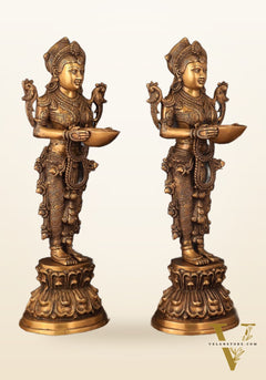 Elegant Brass Deep Lakshmi Welcome Statues – 25" Height