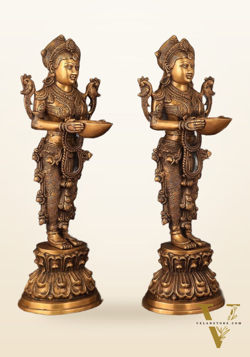 Elegant Brass Deep Lakshmi Welcome Statues – 25" Height