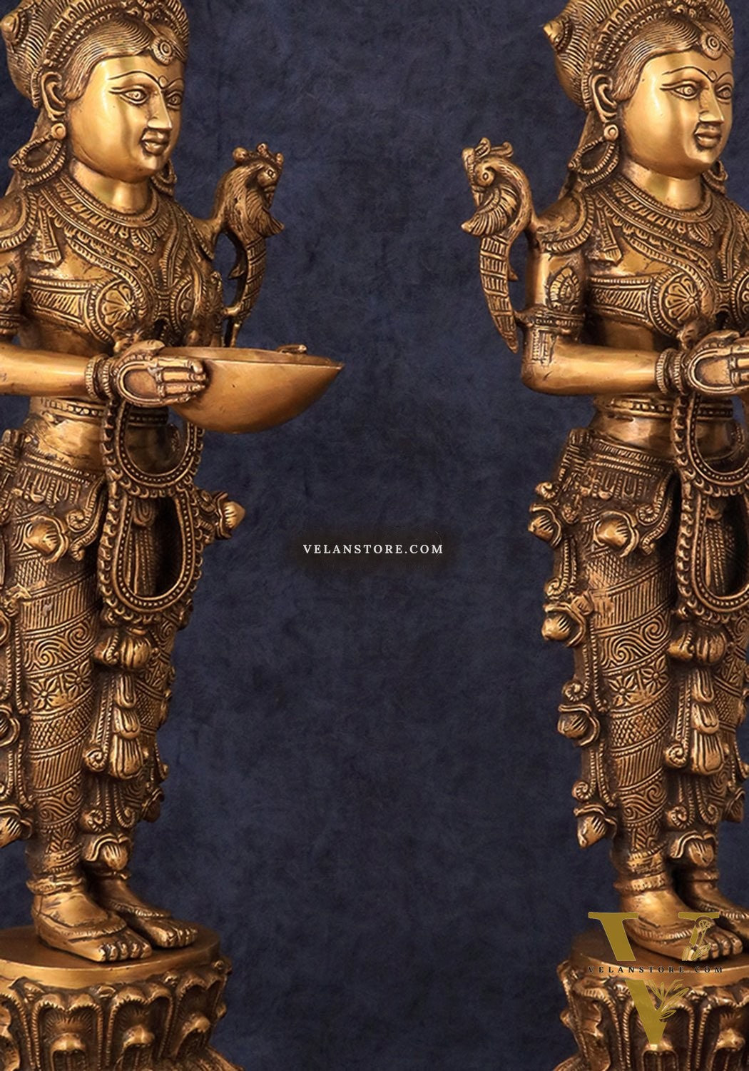 Elegant Brass Deep Lakshmi Welcome Statues – 25" Height