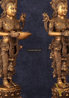 Elegant Brass Deep Lakshmi Welcome Statues – 25" Height