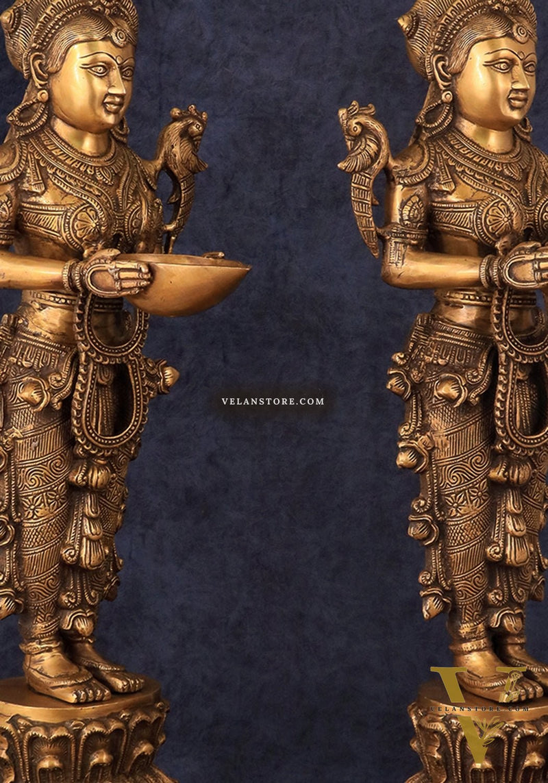 Elegant Brass Deep Lakshmi Welcome Statues – 25" Height