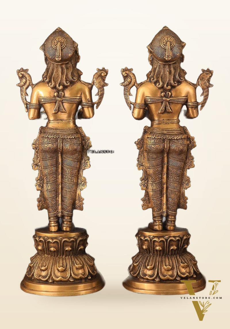 Elegant Brass Deep Lakshmi Welcome Statues – 25" Height