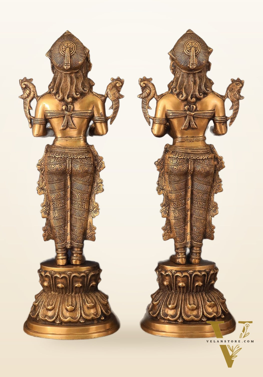 Elegant Brass Deep Lakshmi Welcome Statues – 25" Height