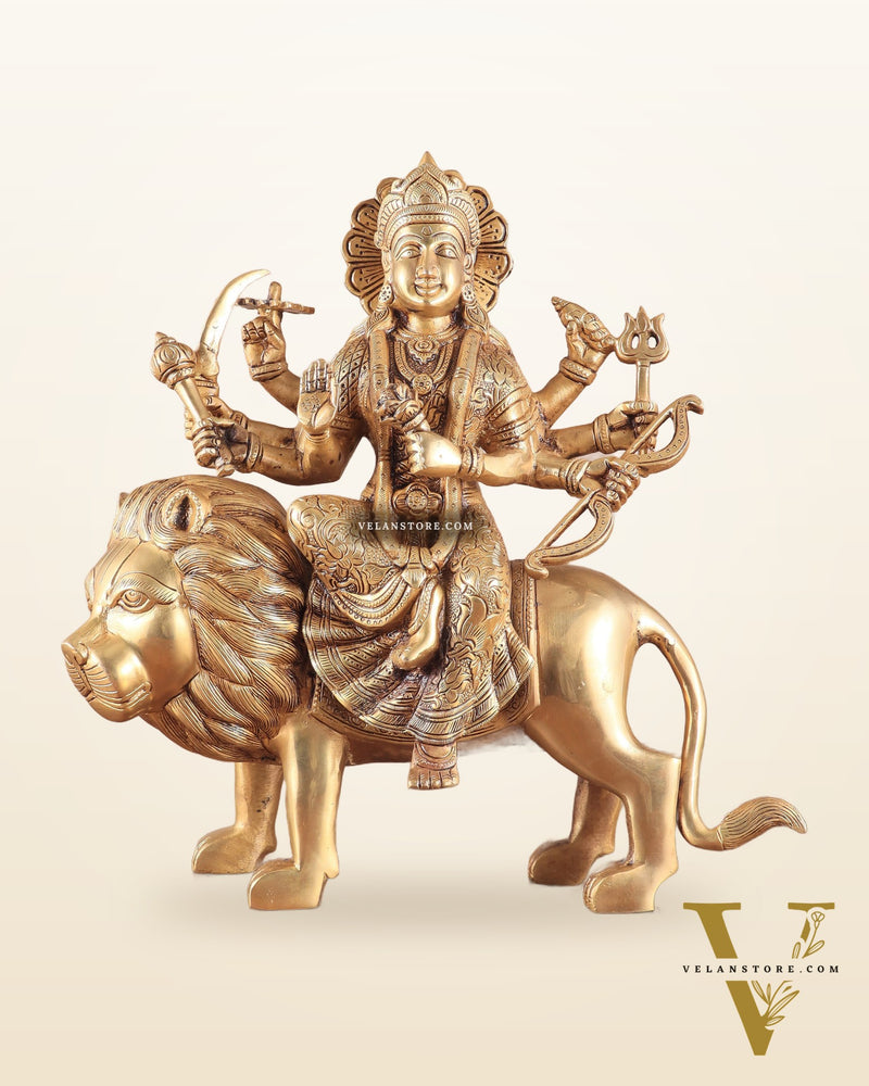 Elegant Brass Durga Mata sherawali ma Statue 12 Inch | Devi Durga Sculpture |  Budhshiv