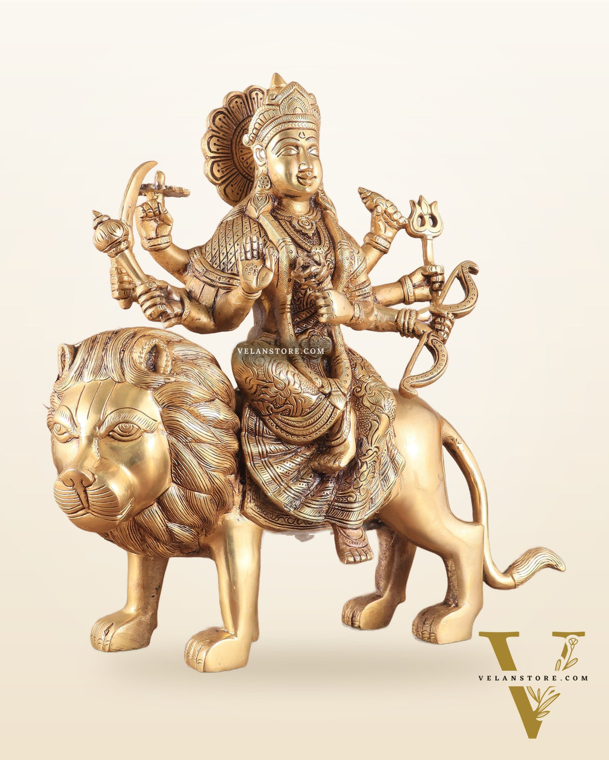 Elegant Brass Durga Mata sherawali ma Statue 12 Inch | Devi Durga Sculpture |  Budhshiv