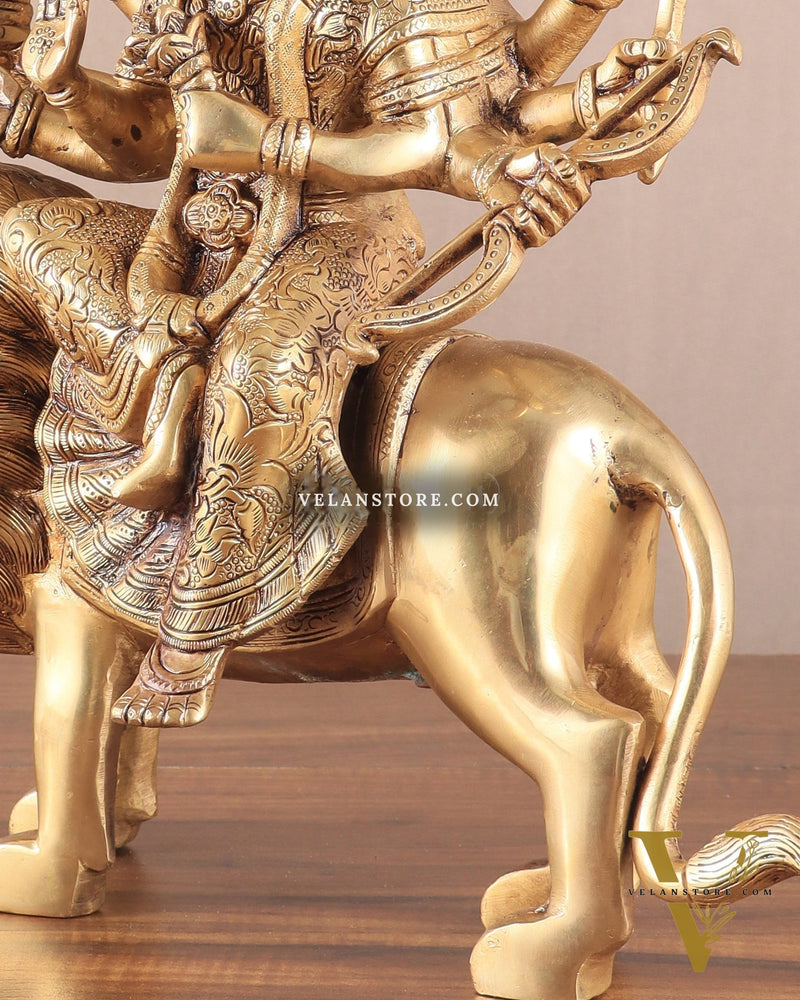 Elegant Brass Durga Mata sherawali ma Statue 12 Inch | Devi Durga Sculpture |  Budhshiv