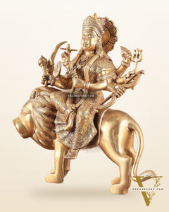 Elegant Brass Durga Mata sherawali ma Statue 12 Inch | Devi Durga Sculpture |  Budhshiv